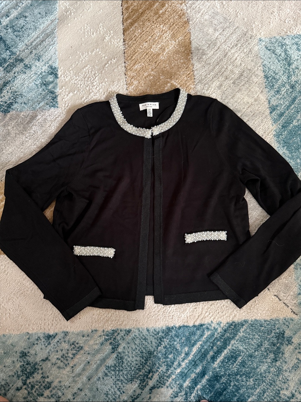 Tahari Black Embellished Collar Cropped Jacket